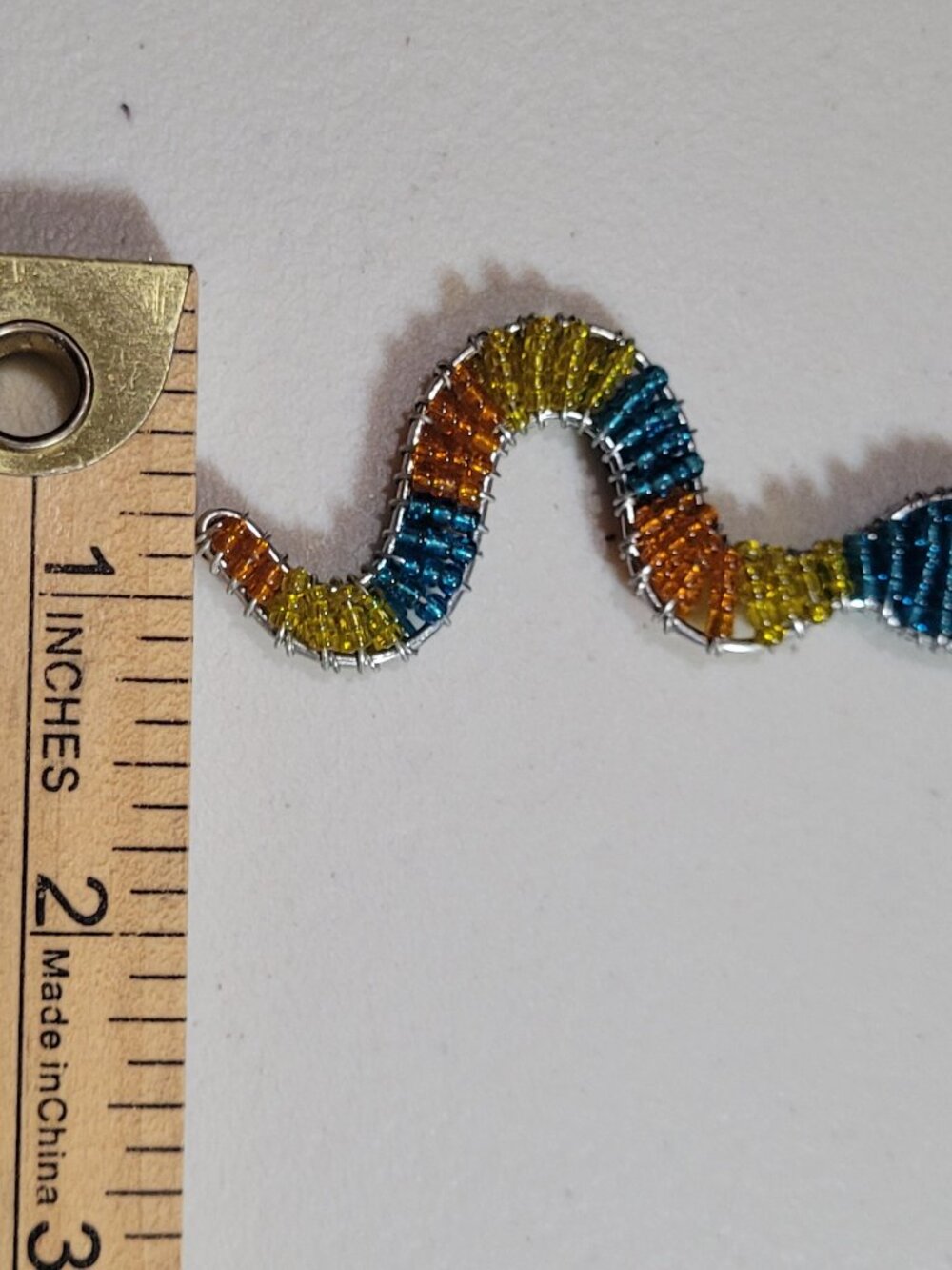 Necklace SNAKE Rainbow Multicolor Beads Metal 14.5 inches Tie Cord Unique BoHo - Picture 8 of 10